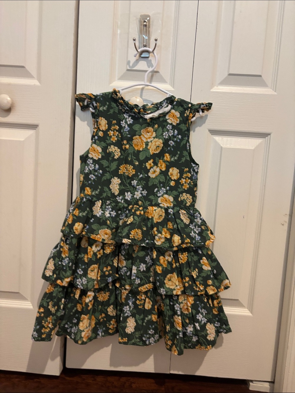 Janie and Jack Green Floral Tiered Dress with Yellow Roses
